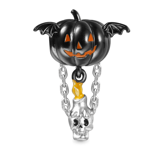 Pumpkin Skull Hot Air Balloon Pendant Dangle Charm 925 Sterling Silver Gift for Halloween_1