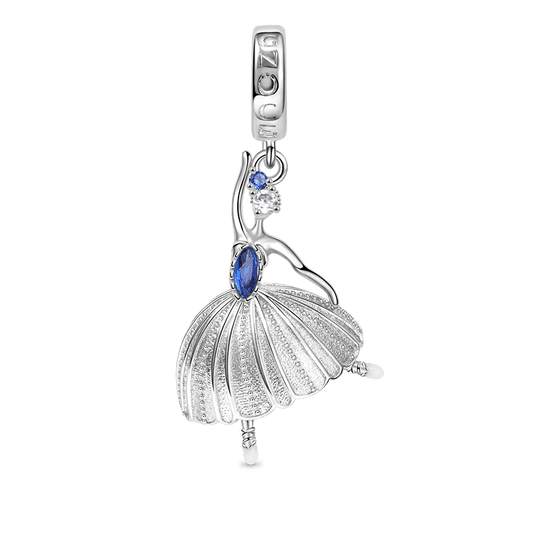 Ballet Pendant Dangle Charm 925 Sterling Silver Inlaid with Blue Gemstones_1