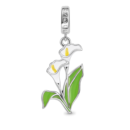 Calla Lily Flower Pendant Dangle Charm 925 Sterling Silver with Multicolor Enamel_1