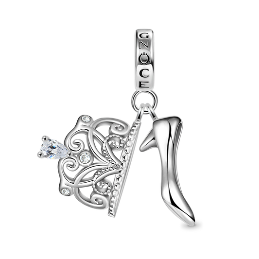Elegant Crown Heels Pendant Dangle Charm 925 Sterling Silver With Clear Crystal Gemstones_1