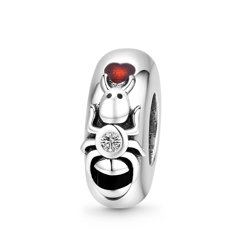 Cute Ant Stopper for Charm Bracelets 925 Sterling Silver Inlaid with Clear Gemstones_1