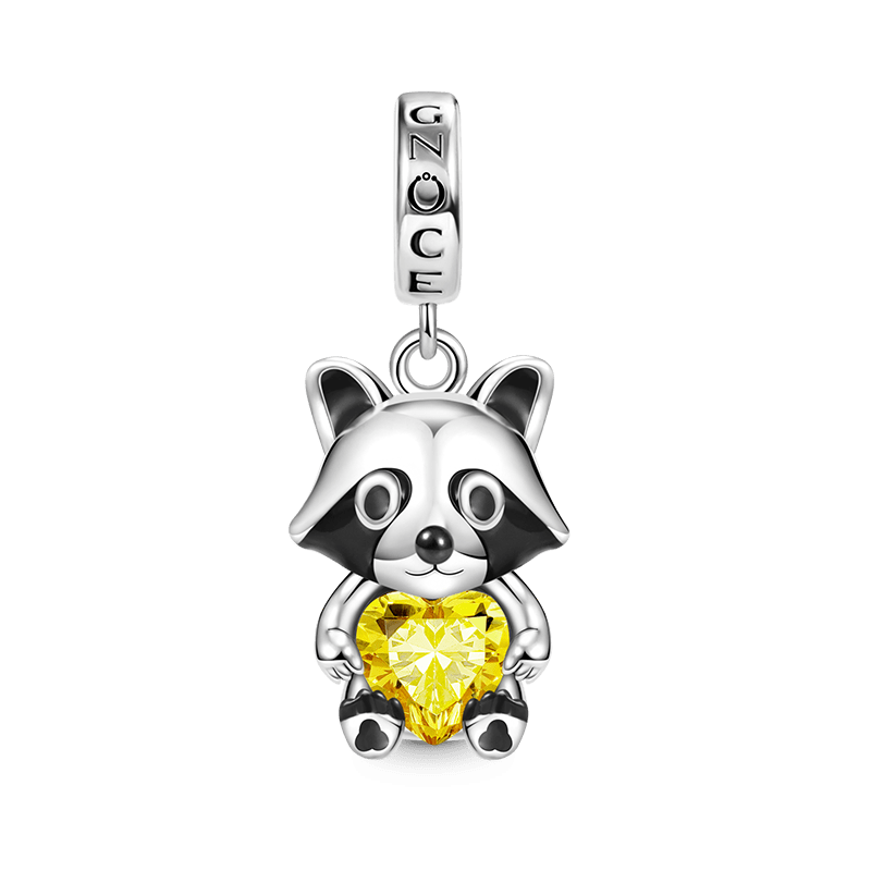 Gentleman Raccoon Embraces Heart Gemstone Pendant Dangle Charm 925 Sterling Silver with Black Plated_1