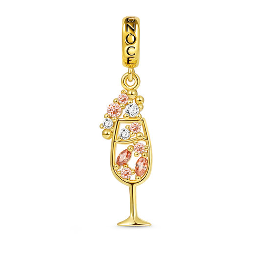 Champagne Cocktail Pendant Dangle Charm 925 Sterling Silver 18K Gold Plated Inlaid with Colorful CZ Stones_1