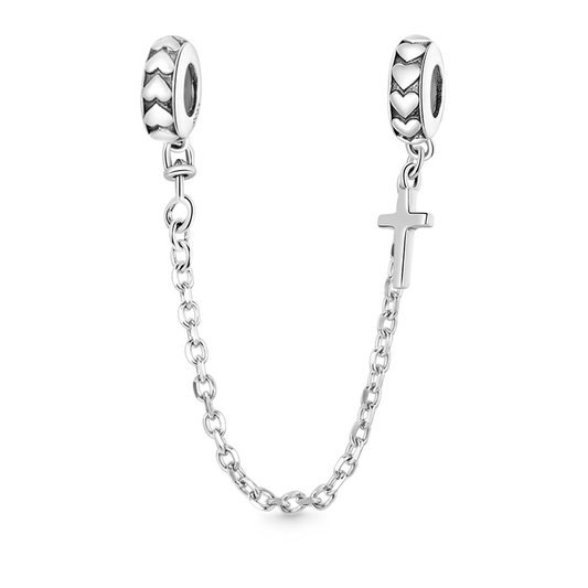 Minimalist Cross Safety Chain with Heart to Heart 925 Sterling Silver_1