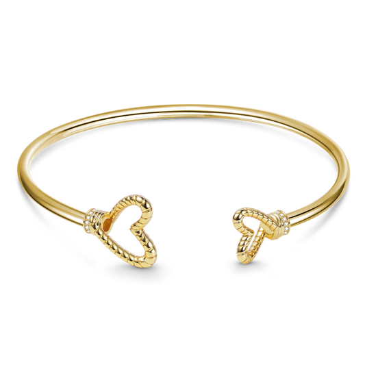 Open Bangle Bracelet with Removable Heart Ends 18K Gold Plated_1