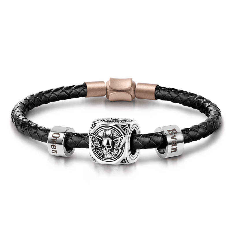 Skull Butterfly Charm Vintage Bead & Customized Classic Beads S925 Sterling Silver with Gift Copper Black Leather Men's Bracelet Jewelry for Men_1
