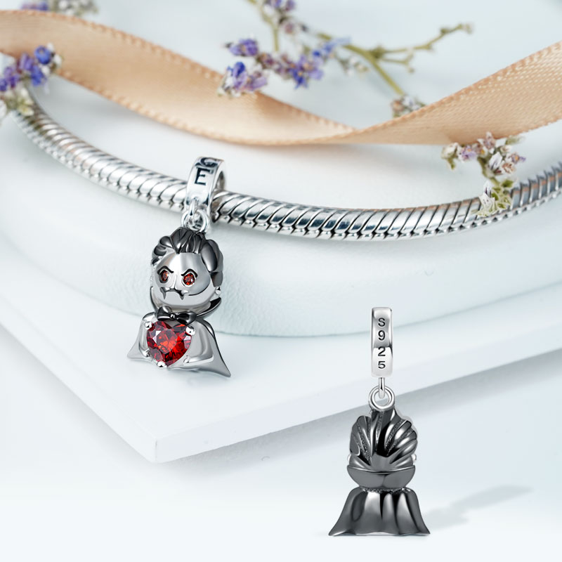 Vampire Embraces Heart Gemstone Pendant Dangle Charm 925 Sterling Silver Black Plated_2