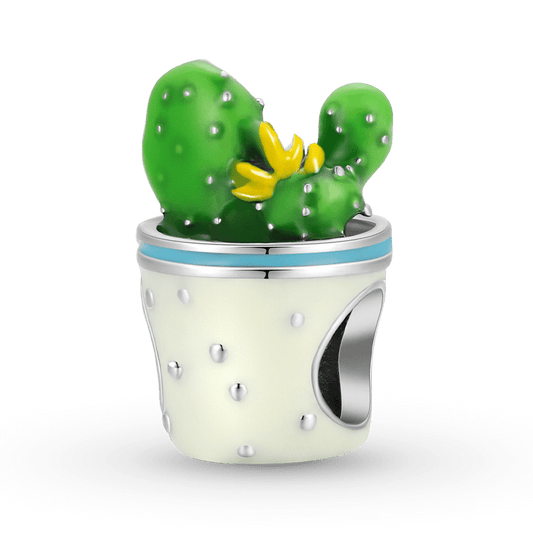 Cactus Charm Bead 925 Sterling Silver with Green and White Enamels_1