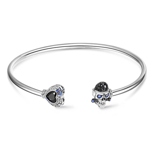 Gnoce Skull Gear & Love Heart Open Removable Bangle Bracelet_1