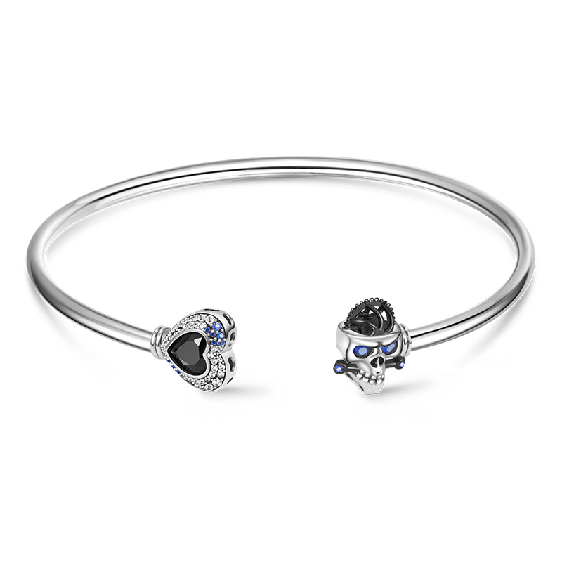Gnoce Skull Gear & Love Heart Open Removable Bangle Bracelet_1