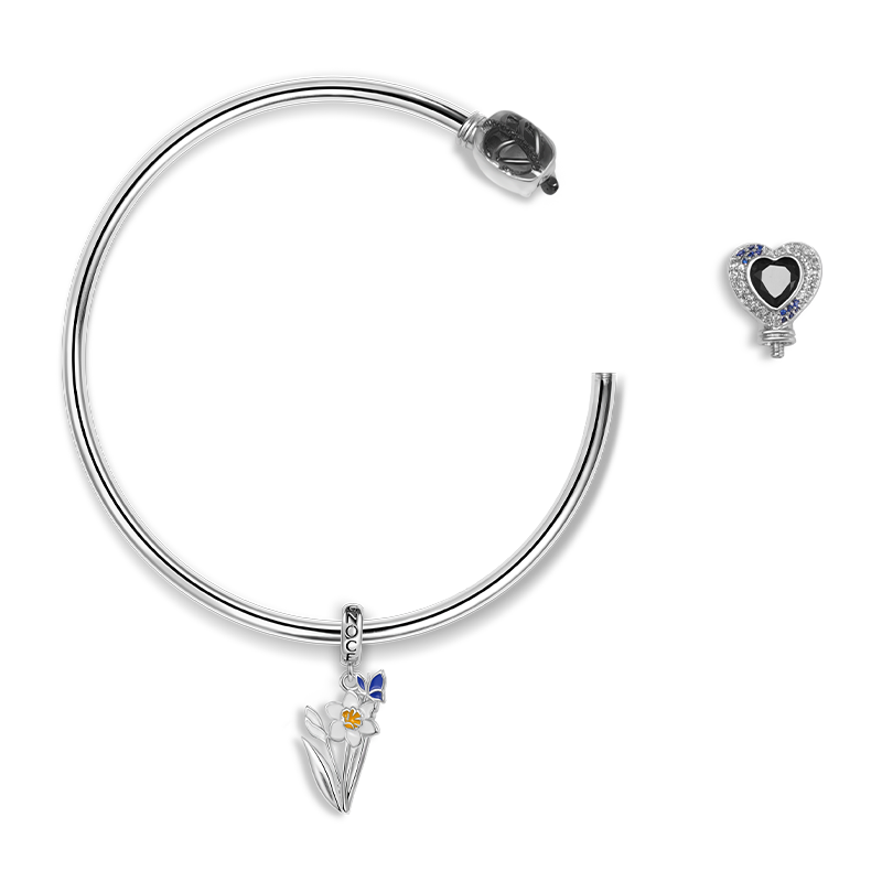Gnoce Skull Gear & Love Heart Open Removable Bangle Bracelet_2