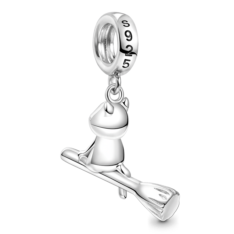 Gnoce Playful Cat Riding Broom Pendant Dangle Charm_2