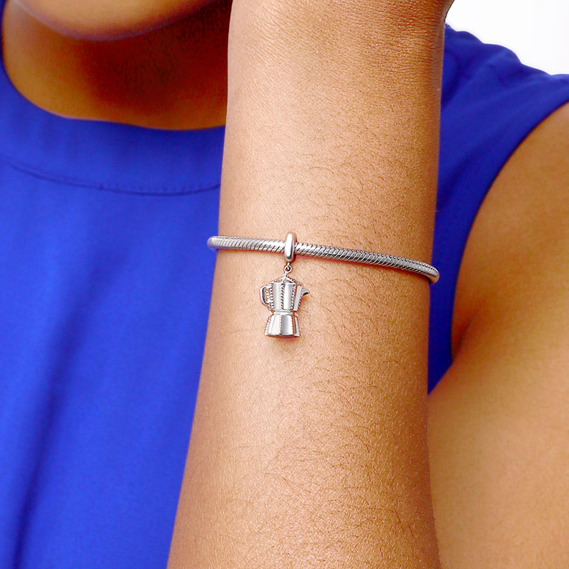 Gnoce "Always Be Energetic" Creative Sterling Silver Coffee Pot Charms Pendant for  Bracelet or Necklace_4