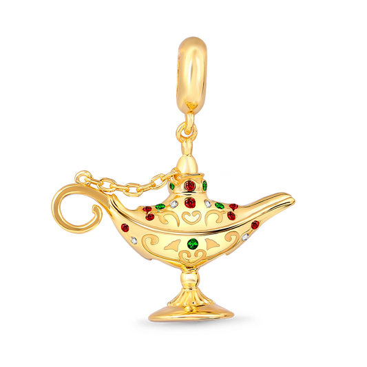 Aladdin Magic Lamp Pendant Dangle Charm Sterling Silver 18K Gold Plated inlaid with Multicolour Stones_1
