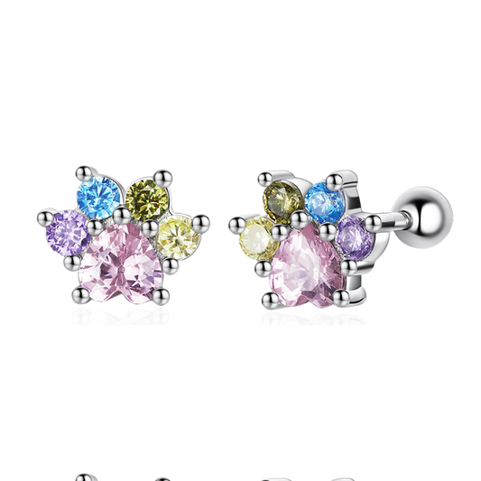 Gnoce Colorful Zircon Paw Earrings_1