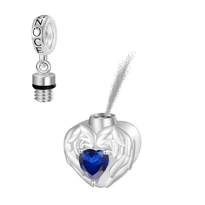 Gnoce Engravable Birthstone Angel Wings Heart Memorial Urn Ashes Pendant Dangle Charm_1