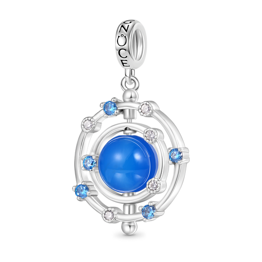 Gnoce Rotatable Natural Blue Agate Galaxy Pendant Dangle Charm_1