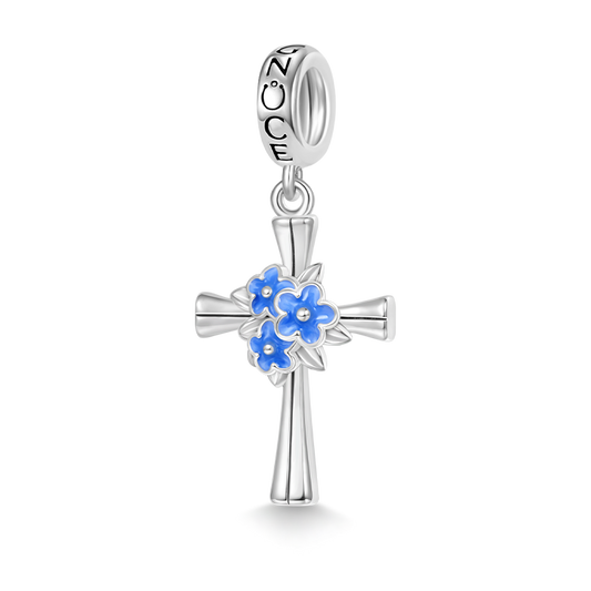 Gnoce Blue Flower Cross Pendant Dangle Charm_1