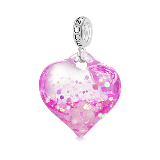Gnoce Pink Glitter Heart Pendant Dangle Charm_2