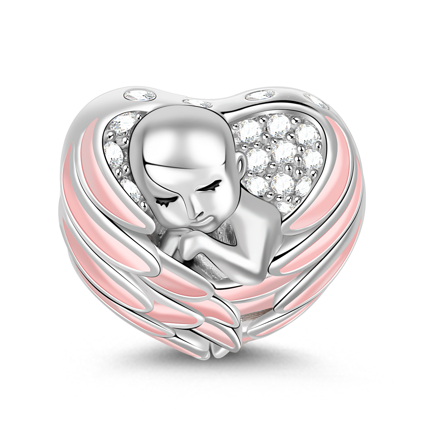 Gnoce "Sleeping Baby Wrapped in Angel Wings" Baby Charm Pink Wings Silver for mothers_1