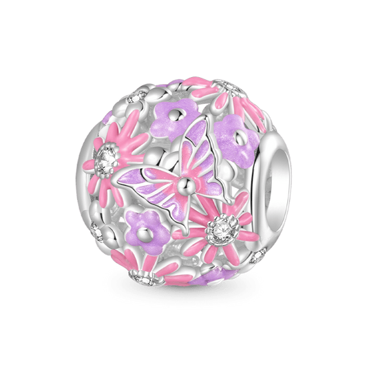 Gnoce Pink Butterfly Flower Round Charm_1