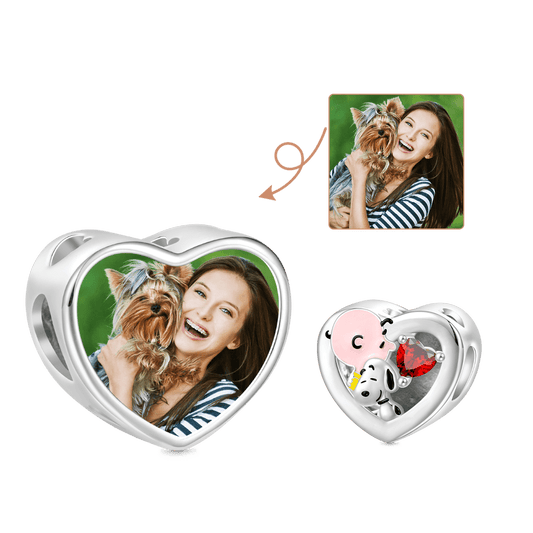 Gnoce Snoopy Hugs Charlie Brown Personalized Photo Heart Charm_1