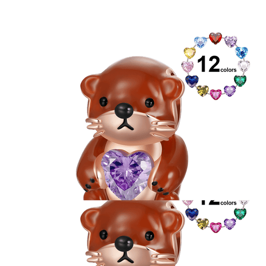 Gnoce Cute Brooke Otter Embraces Heart Birthstone Charm_1