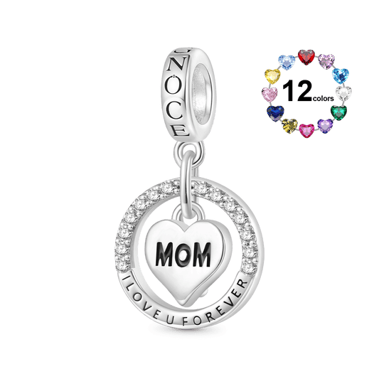 Gnoce Mother's Day 'I Love U Forever' Mom Heart Birthstone Pendant Dangle Charm_1