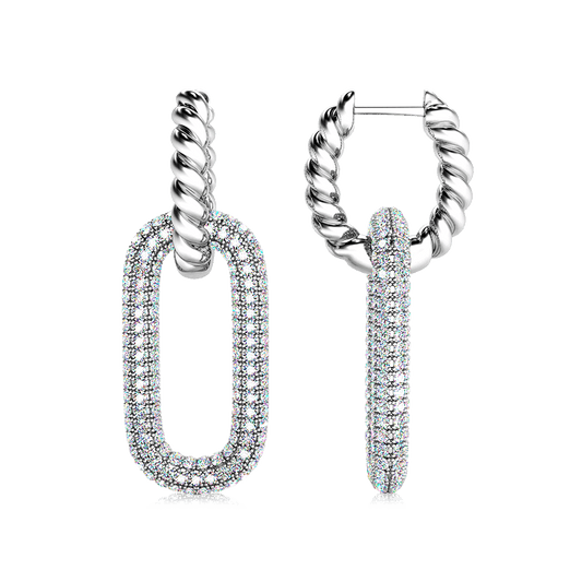Gnoce CZ Zero Dangle Twisted Rope Hoop Charm Earrings_1