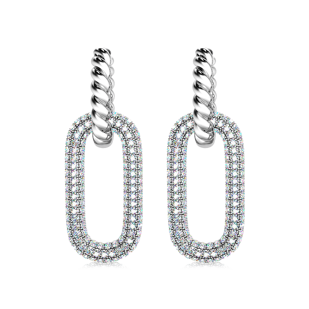 Gnoce CZ Zero Dangle Twisted Rope Hoop Charm Earrings_2