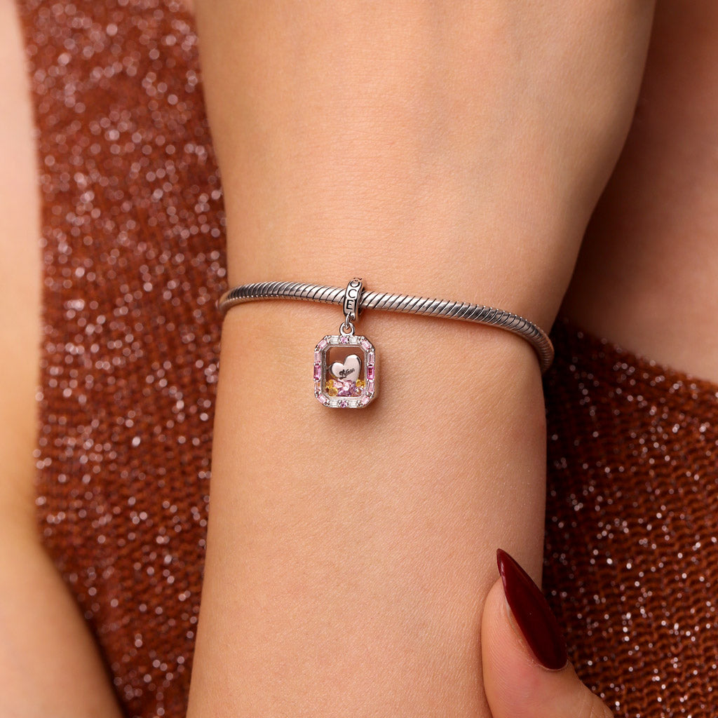 Gnoce Heart Engravable Glass Colored Diamond Pendant Dangle Charm_5