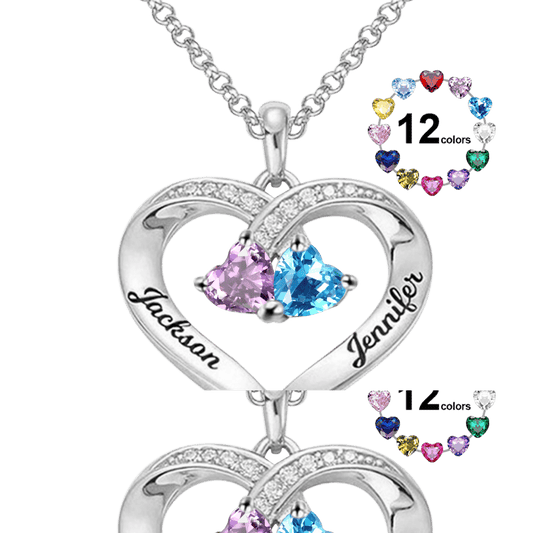 Gnoce Simple Heart Necklace with 2 Birthstones_1