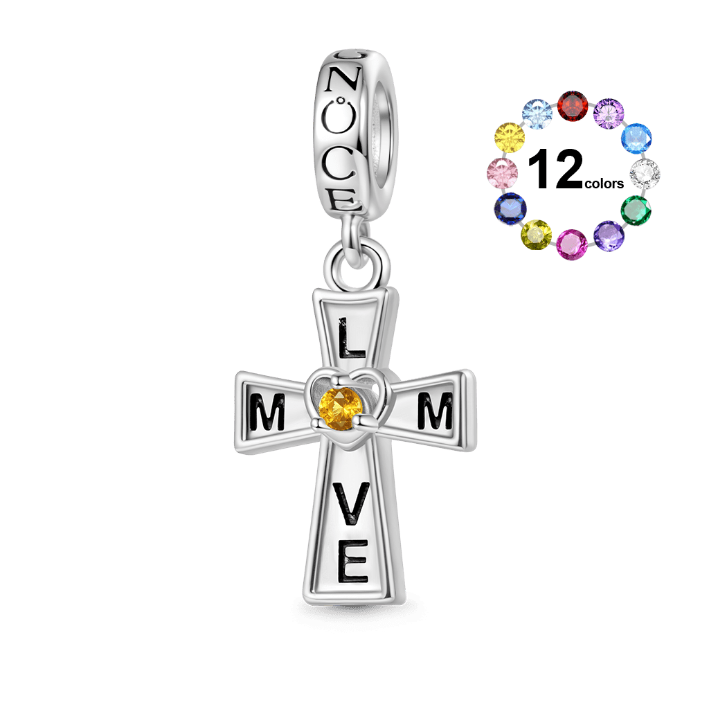 Gnoce Love Mom Cross Birthstone Pendant Dangle Charm_1