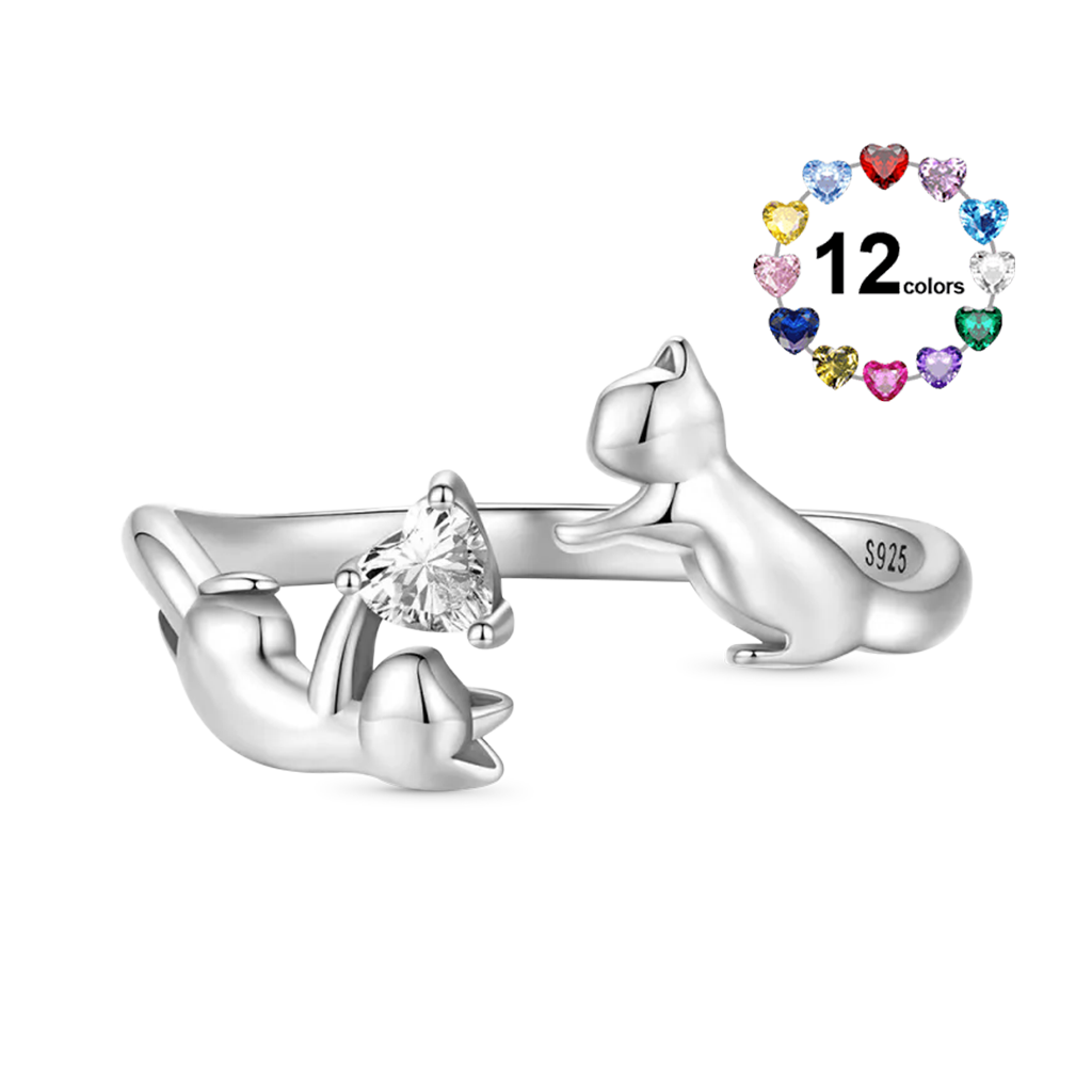 Gnoce Cat Playing Open Birthstone Ring_1