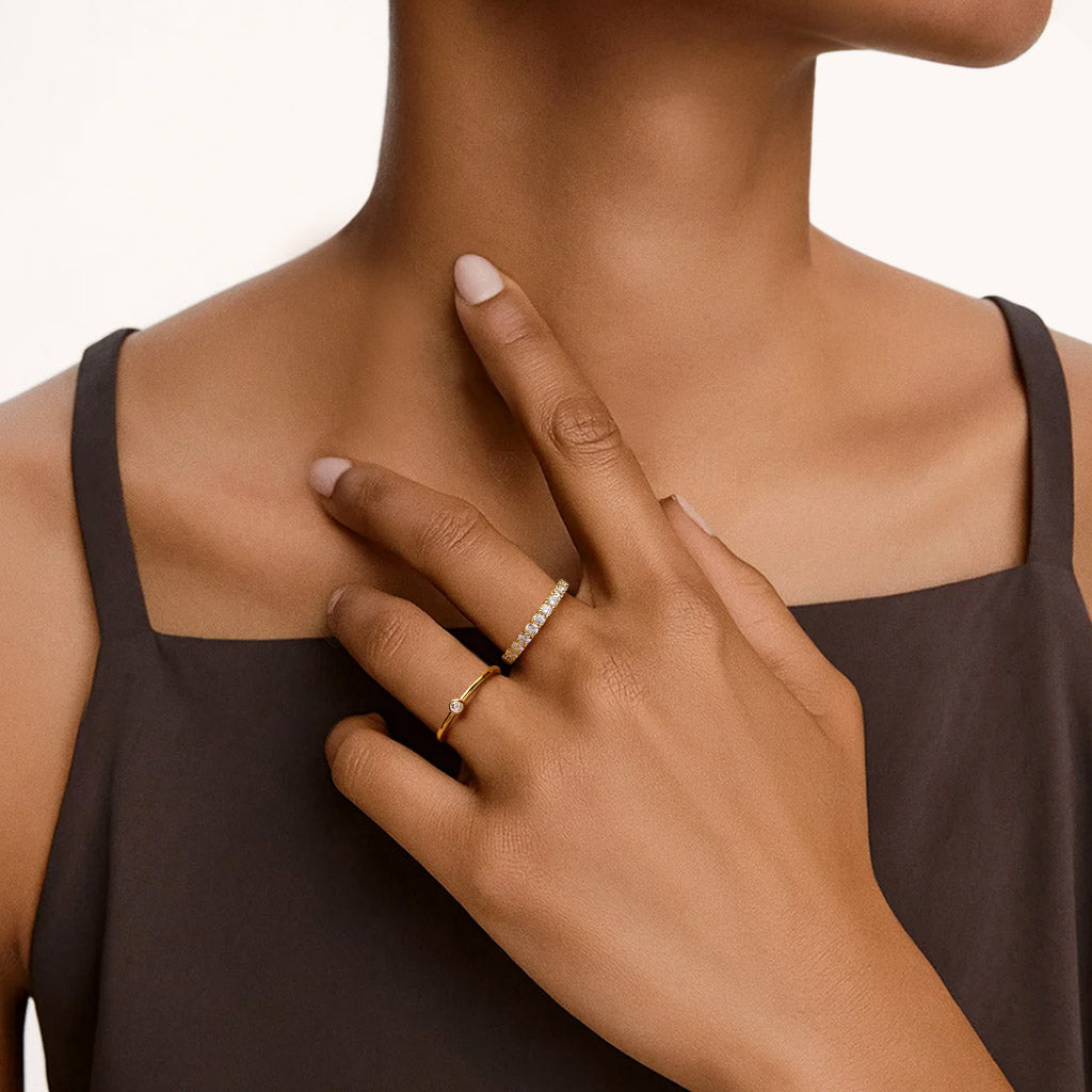 Gnoce 14K/10K Solid Gold Micro Pave Moissanite Eternity Ring_3