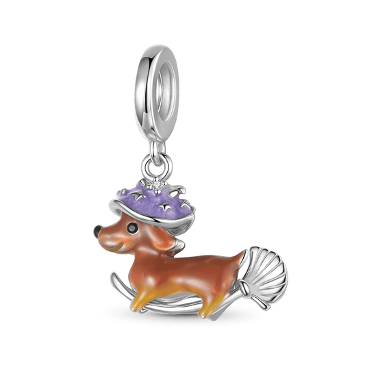 Gnoce Halloween Magic Dachshund Riding Broom Pendant Dangle Charm_1