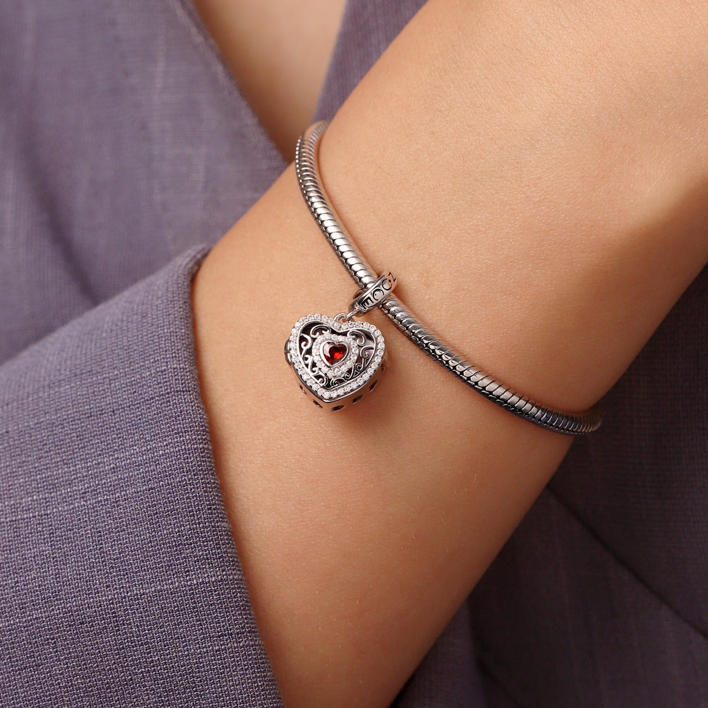 Gnoce Personalized Photo Hollow Heart Birthstone Pendant Dangle Charm_5