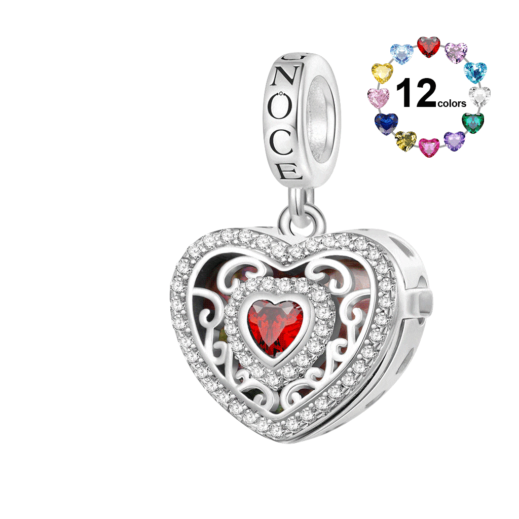 Gnoce Personalized Photo Hollow Heart Birthstone Pendant Dangle Charm_2