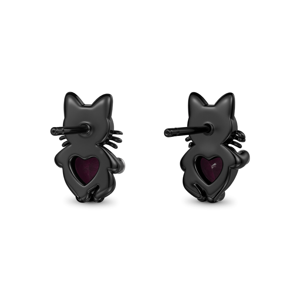 Gnoce Black Cat Embrace Heart Stud Earrings_4