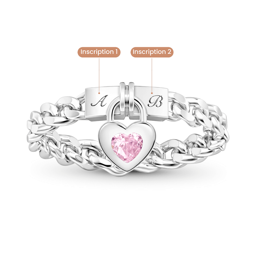 Gnoce Customized Heart-shaped Lock Birthstone Ring_3