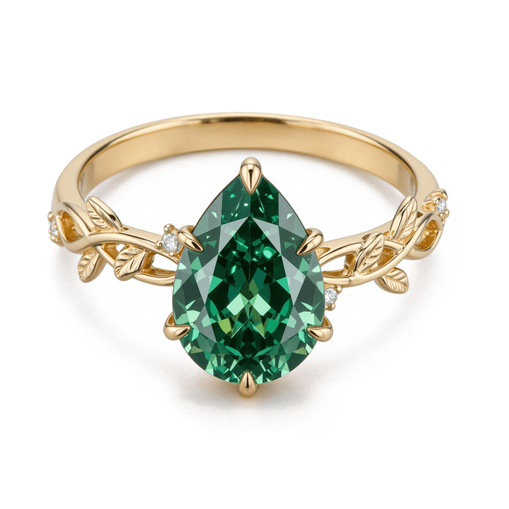 Gnoce Botanical Branch Pear-Cut Moissanite Ring_1