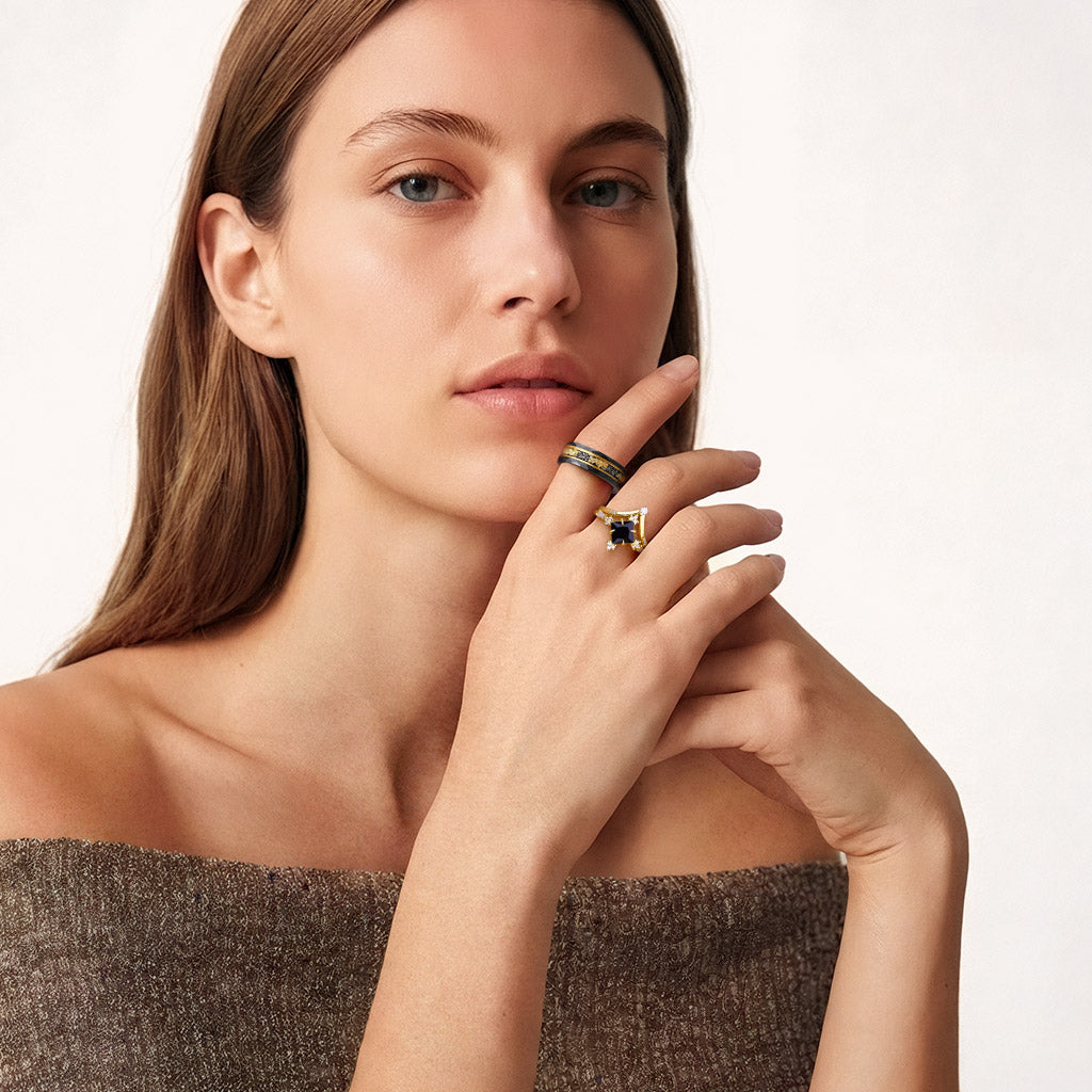 Gnoce Two-Tone Inlay Princess-Cut Stackable Ring Set_3