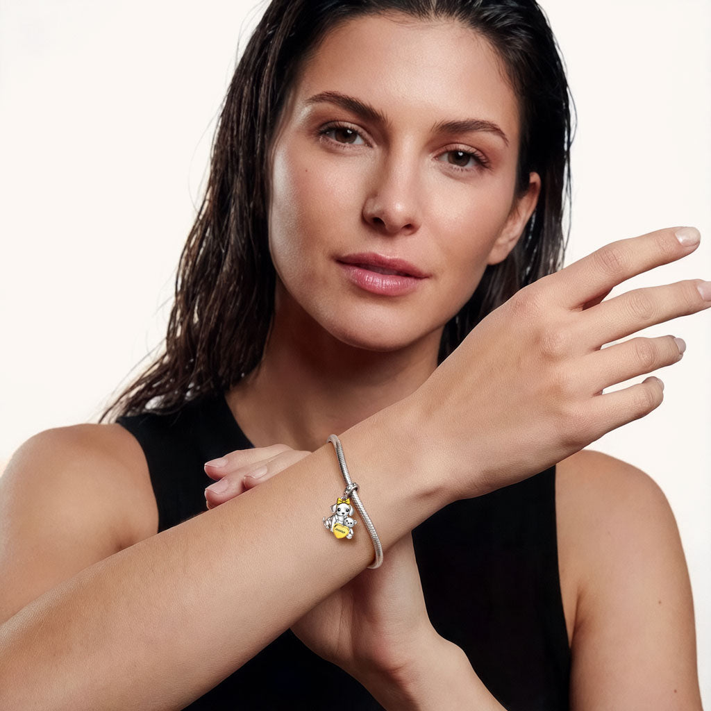 Gnoce Dachshund Embrace Bear Engravable Pendant Dangle Charm_4