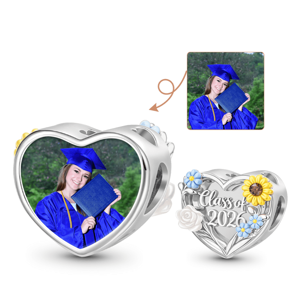 Gnoce Graduation Flower Heart Personalized Photo Charm_1