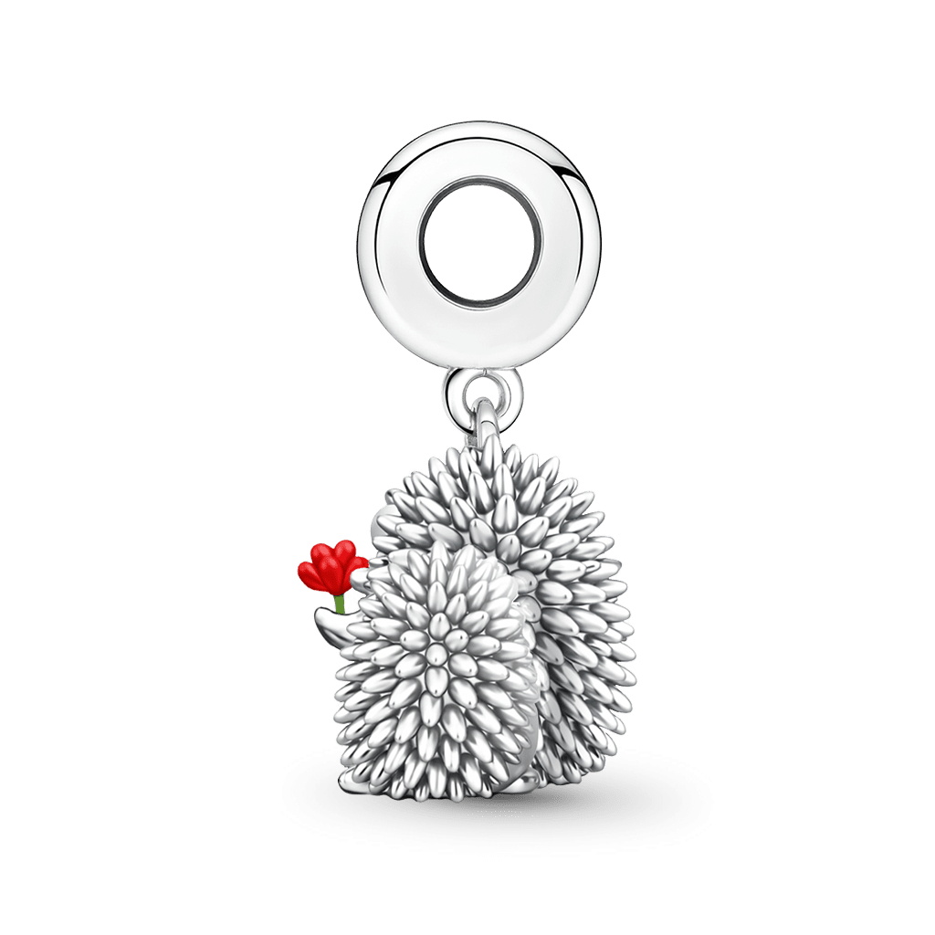 Gnoce Hedgehog Mother & Child Holding Carnation Pendant Dangle Charm_5