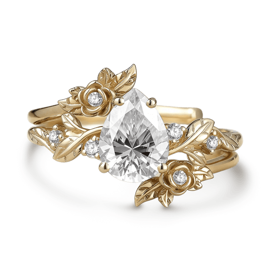 Gnoce Floral Pear-cut Engagement Ring Set_1