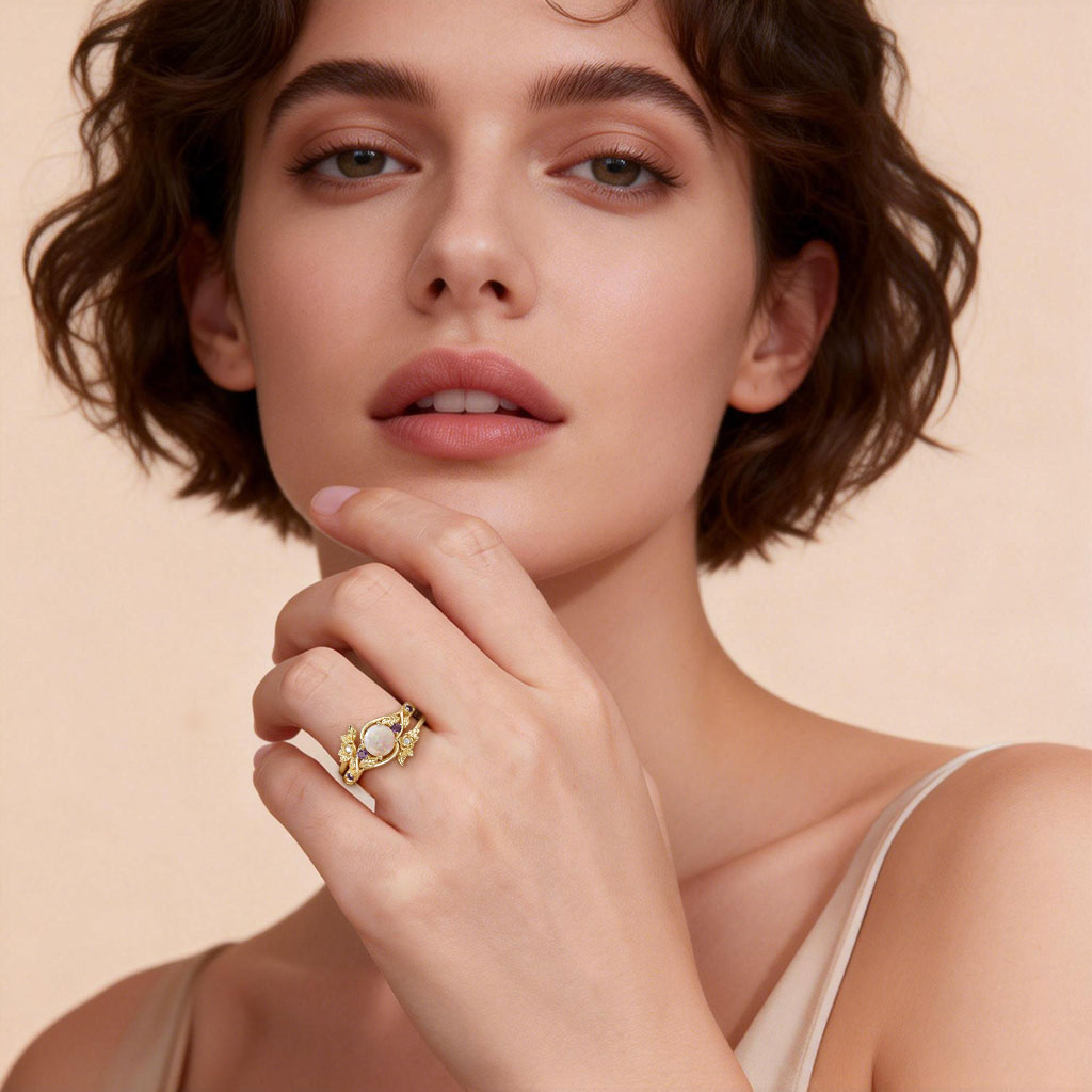 Gnoce Rose Blossom Opal Ring Set_3