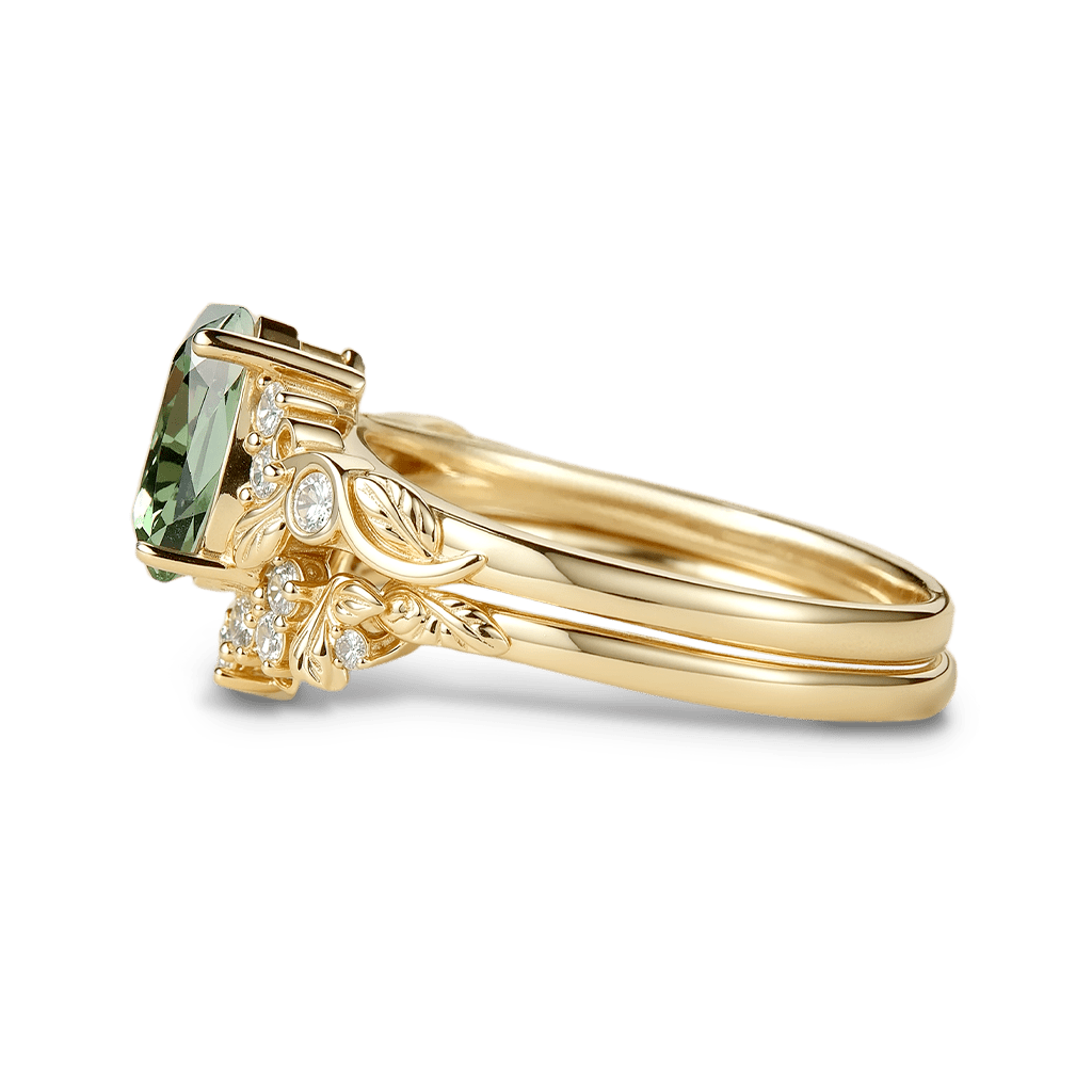 Gnoce Nature's Embrace Pear-cut Leaf Ring Set_4