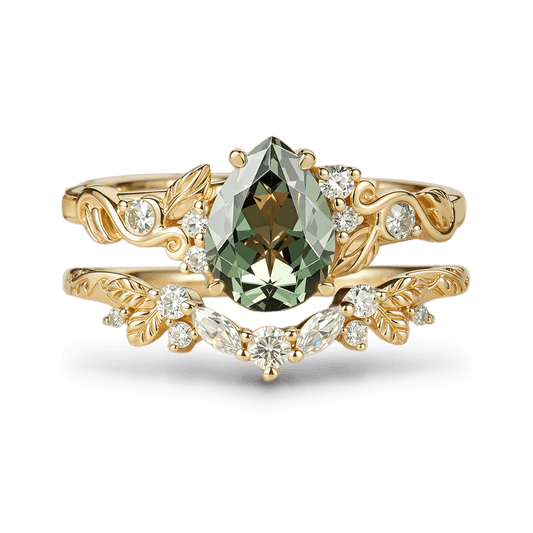 Gnoce Nature's Embrace Pear-cut Leaf Ring Set_1