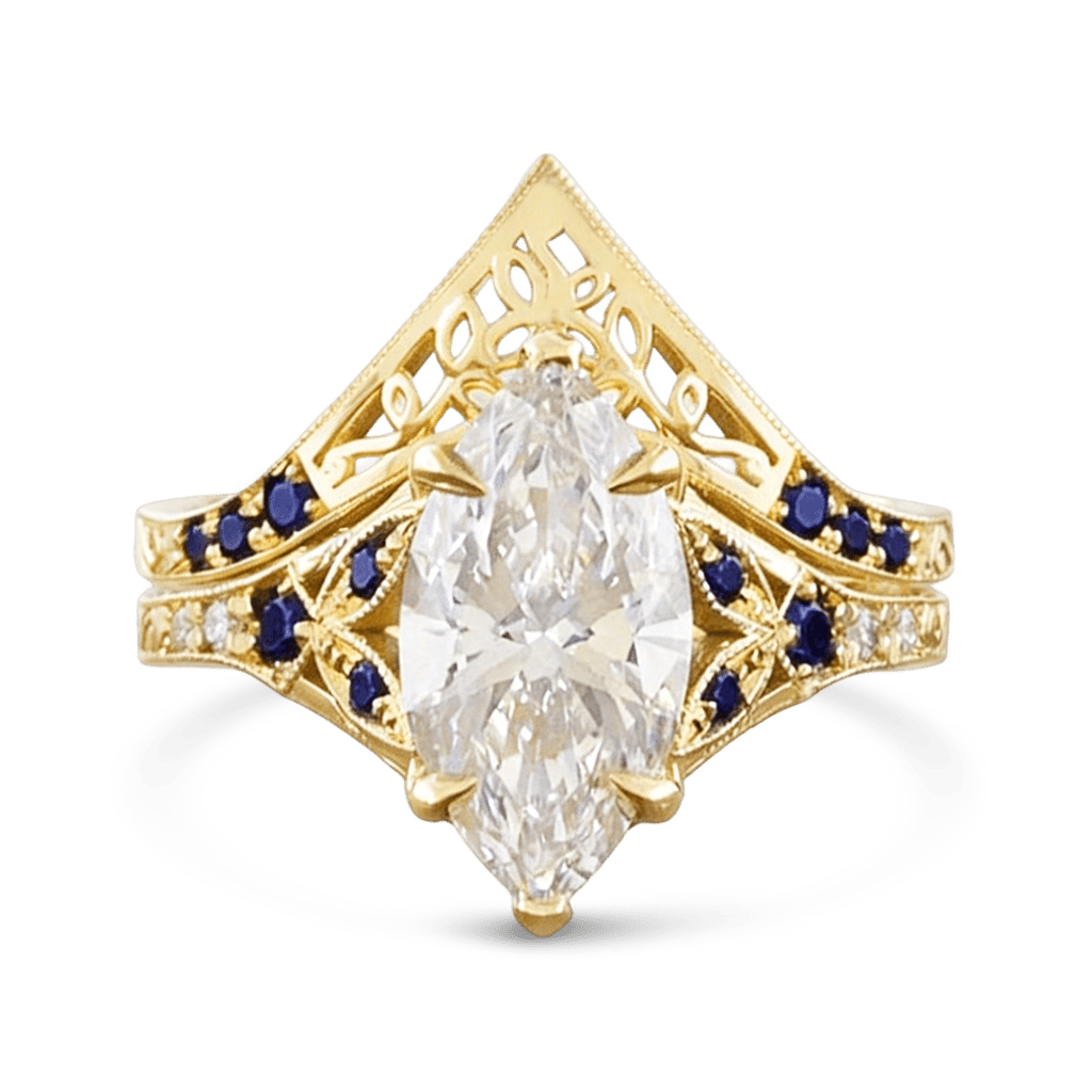 Gnoce Filigree Marquise-cut Engagement Ring Set_1